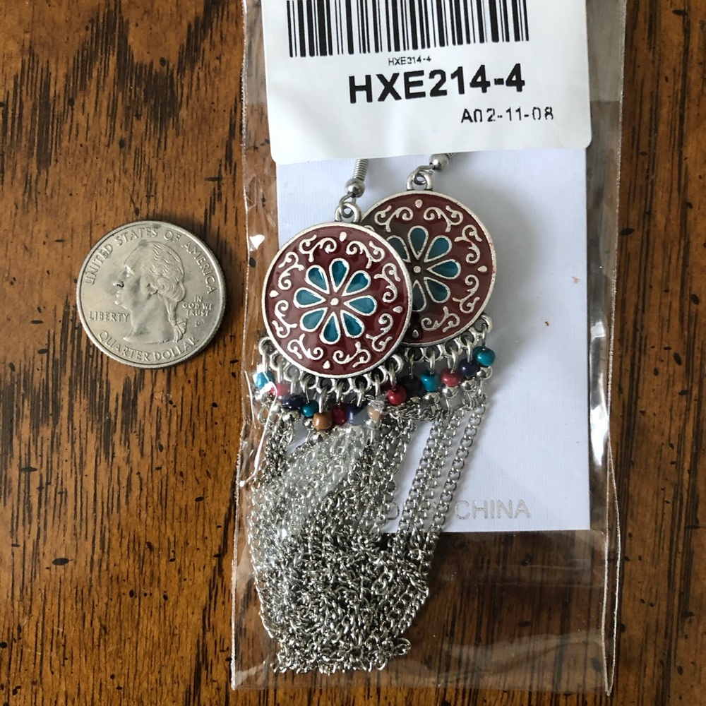 🎁GIFTED🎁 🆕 Red/Blue Boho Drop Long Earrings - Picture 6 of 6